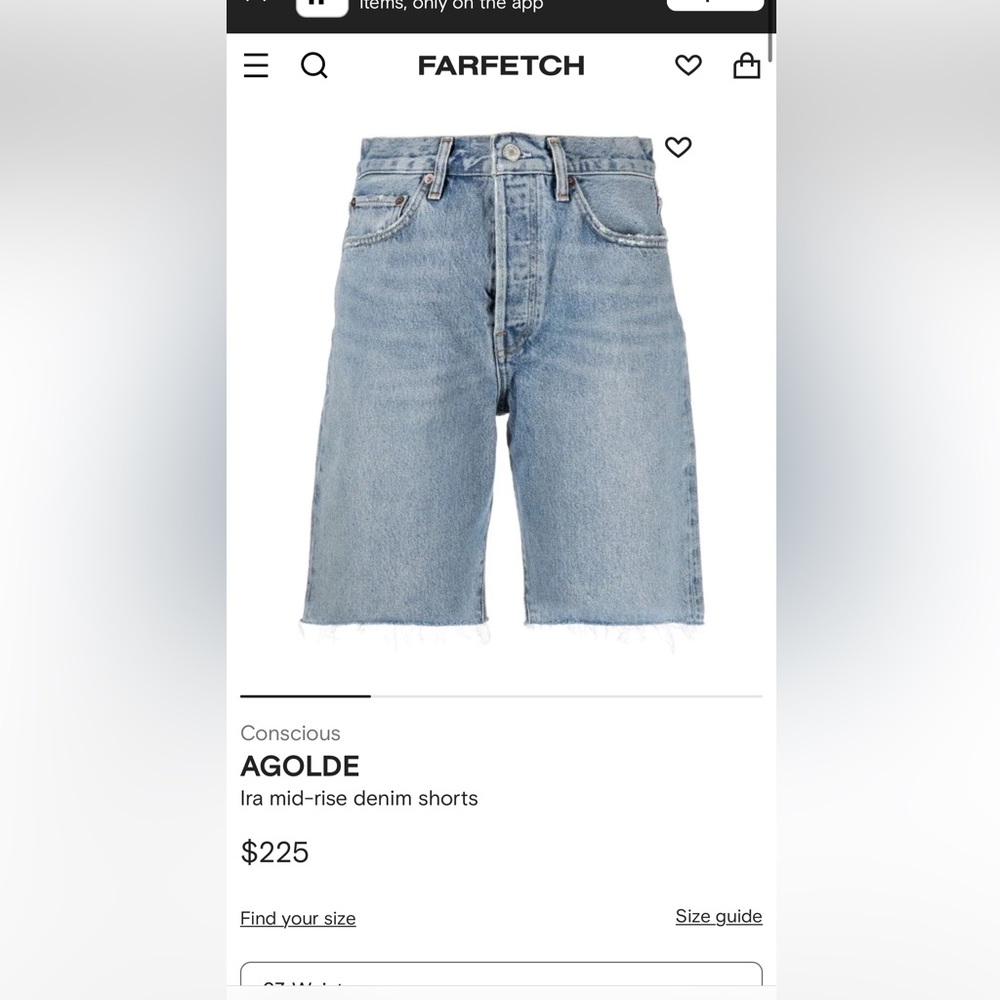AGOLDE IRA MID RISE DENIM SHORTS IN 23 NWT